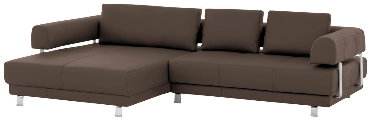 ECKSOFA in Echtleder Braun  - Braun, Design, Leder/Metall (188/307cm)