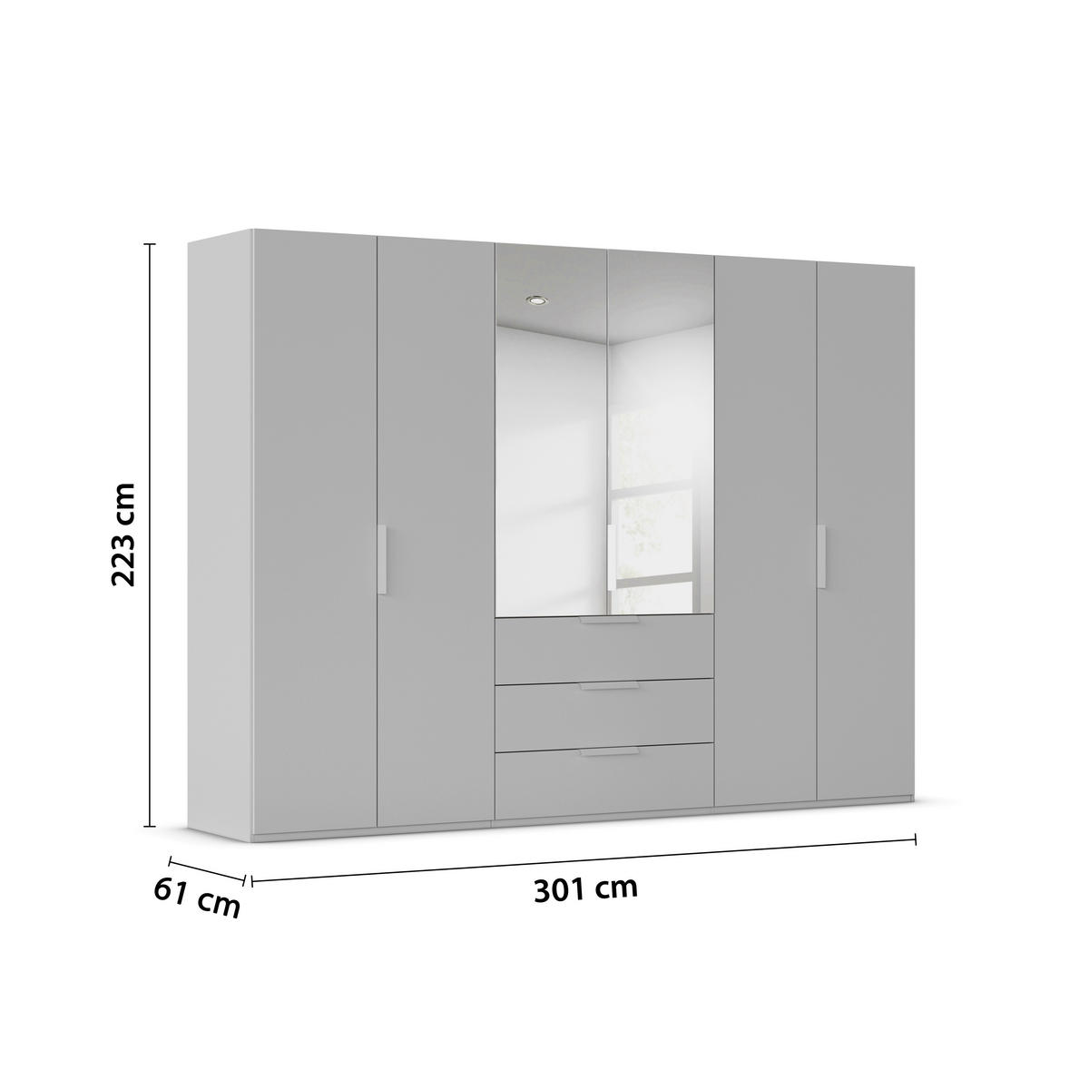 DREHTÜRENSCHRANK 301/223/61 cm,  in Graphitfarben, 6-türig  - Graphitfarben, Basics, Glas/Holzwerkstoff (301/223/61cm) - Novel