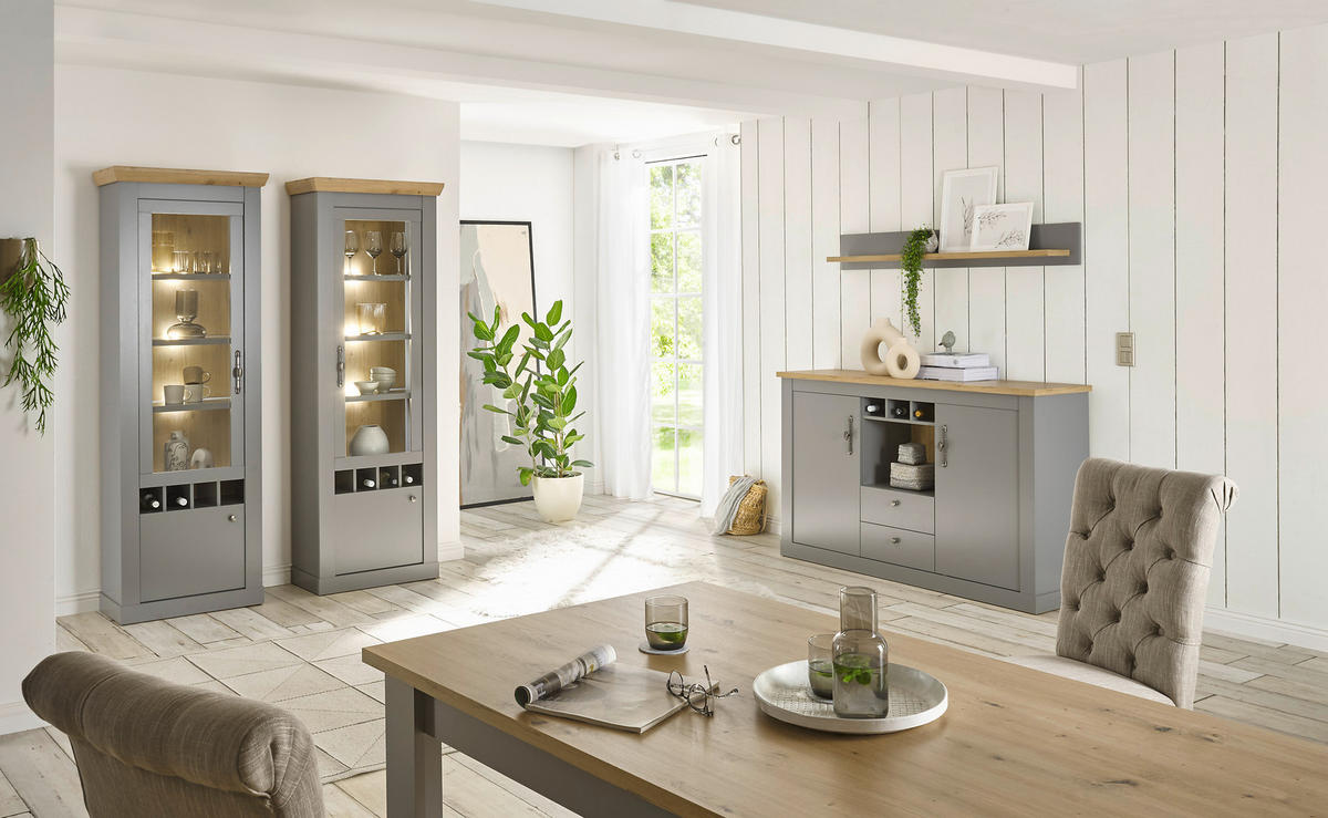SIDEBOARD  in 166/100/44 cm  - Eichefarben/Silberfarben, Design, Holzwerkstoff/Metall (166/100/44cm) - MID.YOU