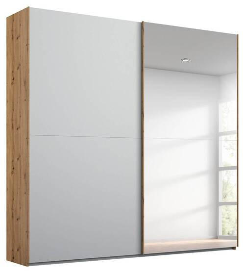 SCHWEBETÜRENSCHRANK 2-türig Grau, Eichefarben  - Eichefarben/Grau, Trend, Glas/Holzwerkstoff (201/223/68cm) - Stylife