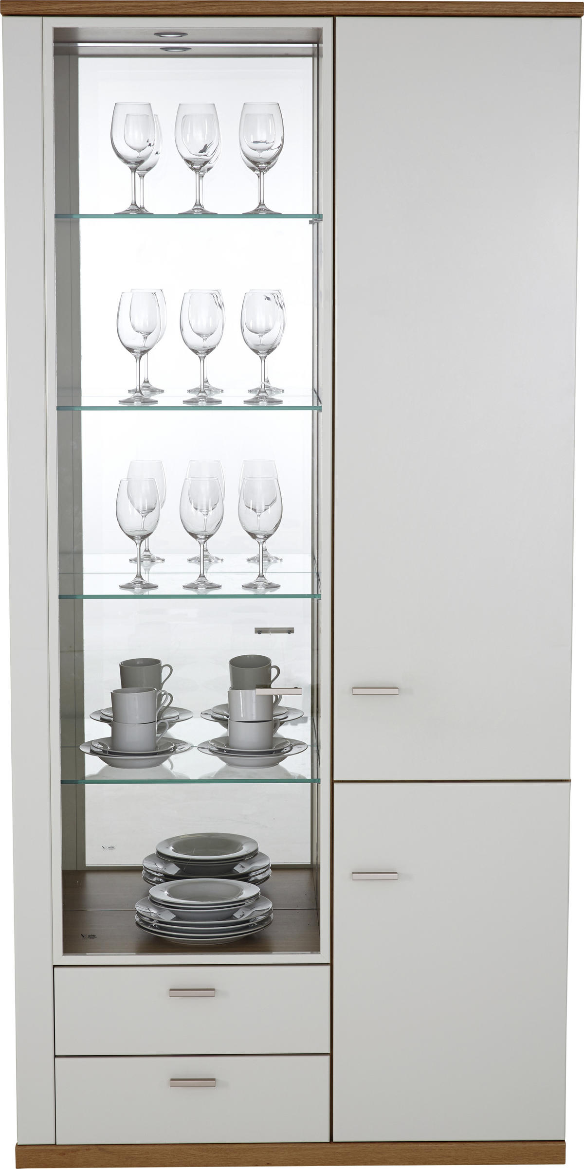 VITRINE  in furniert Eiche Weiß, Eichefarben, Sandfarben - Sandfarben/Edelstahlfarben, Design, Glas/Holz (105/218,3/39,1cm) - Invivus