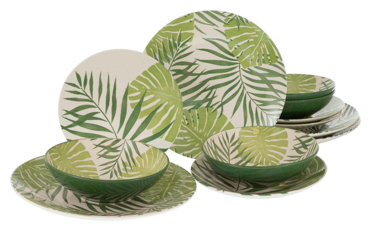 KOMBISERVICE TROPICANA GRÜN 12-teilig  - Weiß/Grün, Basics, Keramik - Creatable