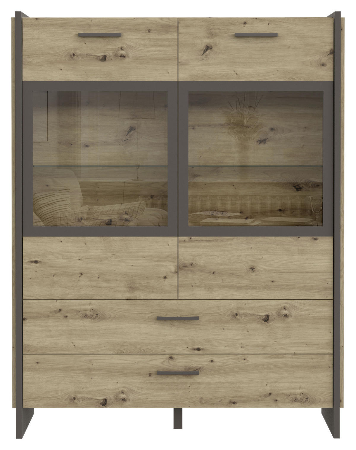 HIGHBOARD  in 117,1/150,1/41,3 cm  - Eichefarben/Grau, Modern, Glas/Holzwerkstoff (117,1/150,1/41,3cm) - Hom`in