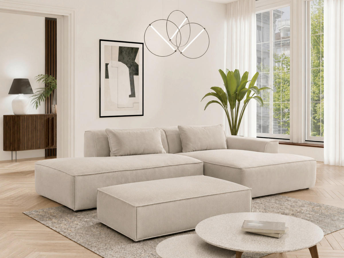 HOCKER Textil, Holzwerkstoff Beige  - Beige/Schwarz, Konventionell, Holzwerkstoff/Kunststoff (105/43/65cm) - Livetastic