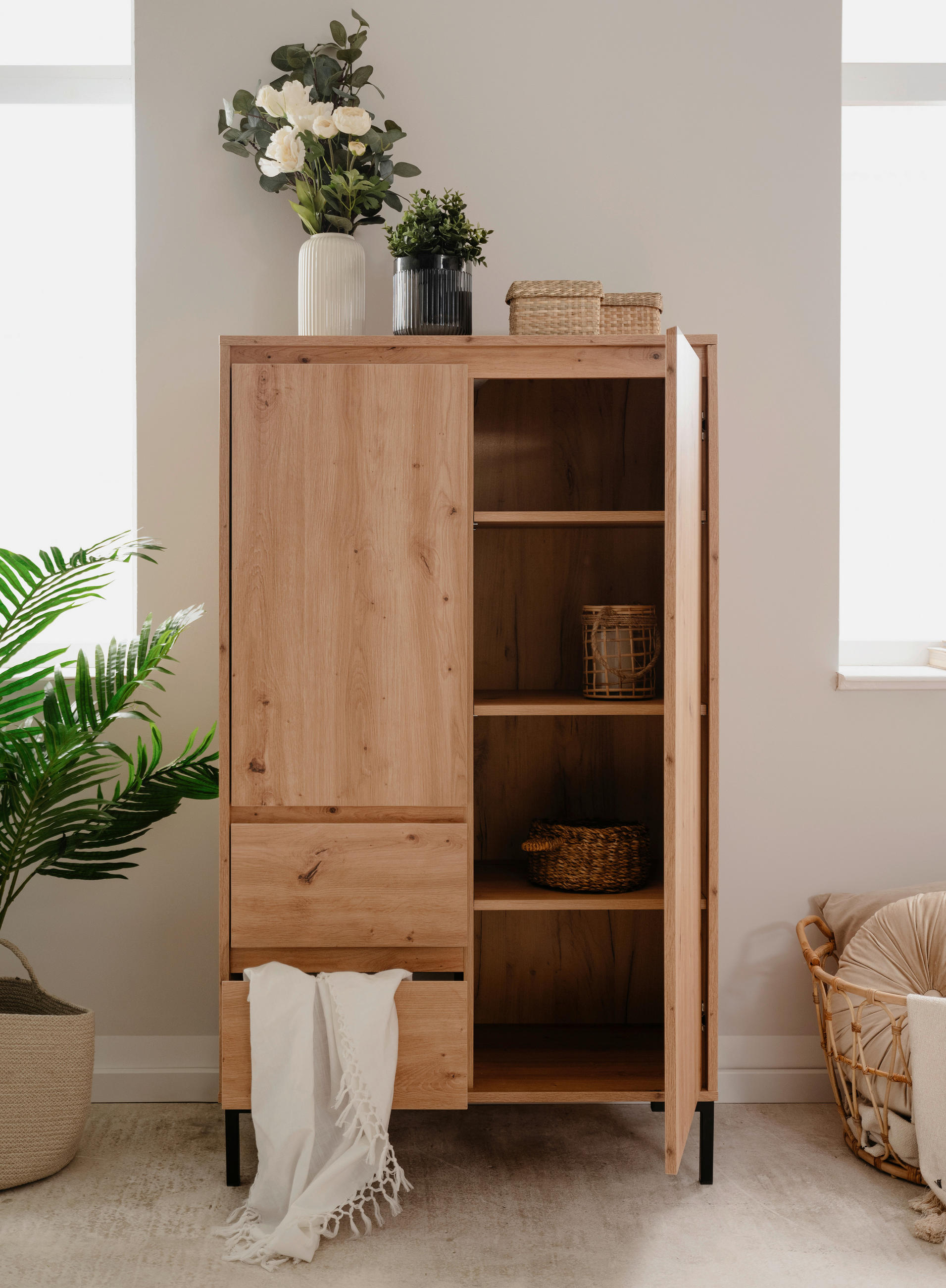 HIGHBOARD  in 81/139/40 cm  - Schwarz/Eiche Artisan, Design, Holzwerkstoff/Metall (81/139/40cm) - MID.YOU