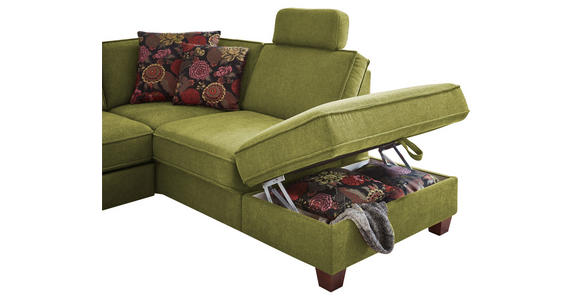 ECKSOFA Dunkelgrün Chenille, Flachgewebe  - Dunkelgrün/Nussbaumfarben, KONVENTIONELL, Holz/Textil (236/213cm) - Cantus