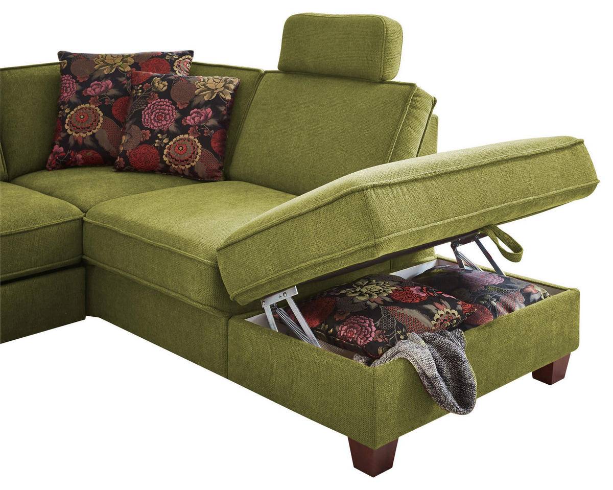 ECKSOFA in Chenille, Flachgewebe Dunkelgrün  - Dunkelgrün/Nussbaumfarben, Konventionell, Holz/Textil (236/213cm) - Sit & More