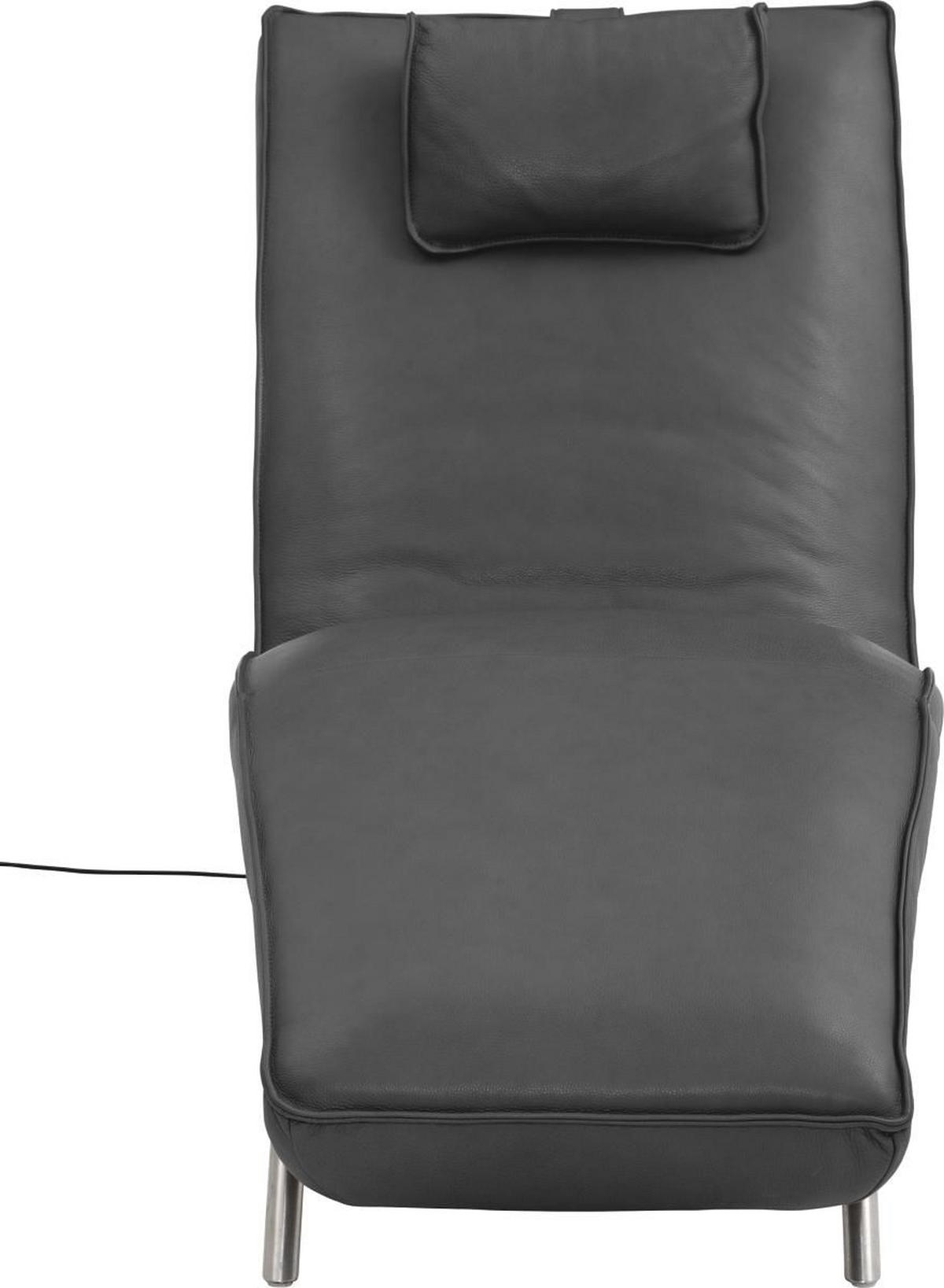 RELAXLIEGE motor. verstellbar Echtleder Schwarz  - Edelstahlfarben/Schwarz, Design, Leder/Metall (70/95/175cm) - Koinor
