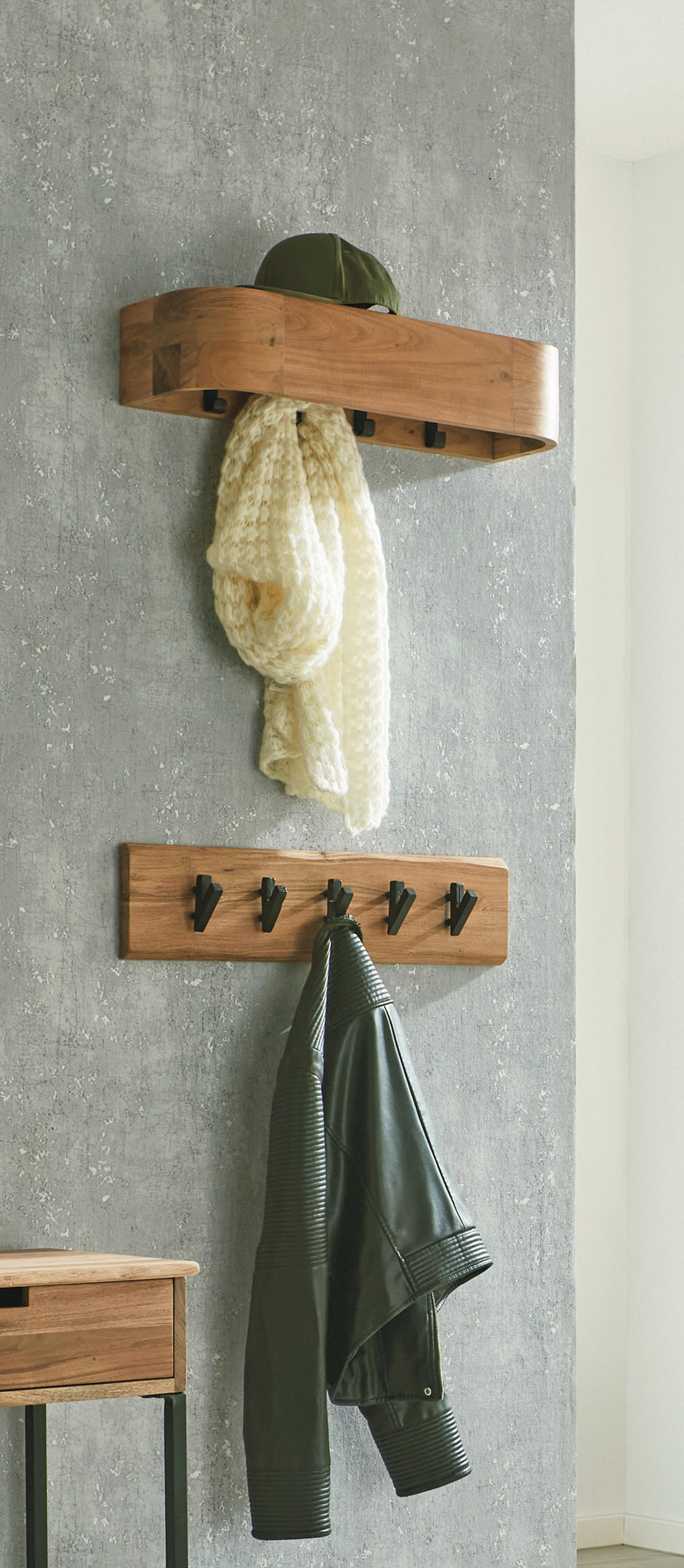 NÁSTENNÝ VEŠIAK, 60/15/9 cm - čierna/farba akácie, Konventionell, kov/drevo (60/15/9cm)