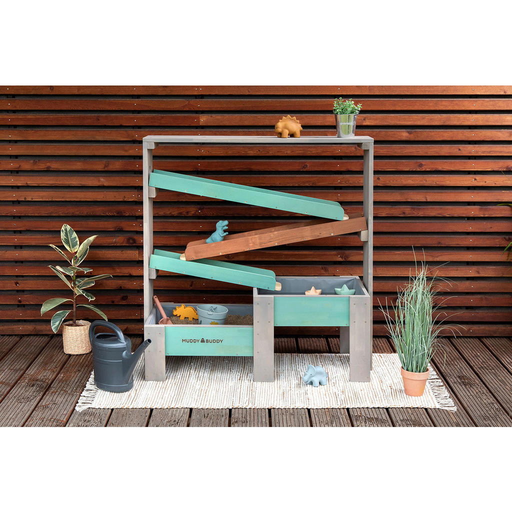 Thumbnail - Muddy Buddy Wasserbahn, Grau, Grün, Holz, Zypresse, massiv, 44x105x100 cm, EN 71, FSC 100%, Spielzeug, Holzspielzeug