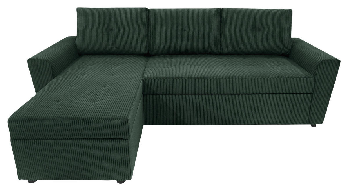 ECKSOFA TERMOLI in Cord Dunkelgrün  155/231 cm  - Dunkelgrün/Schwarz, Design, Kunststoff/Textil (155/231cm) - MID.YOU