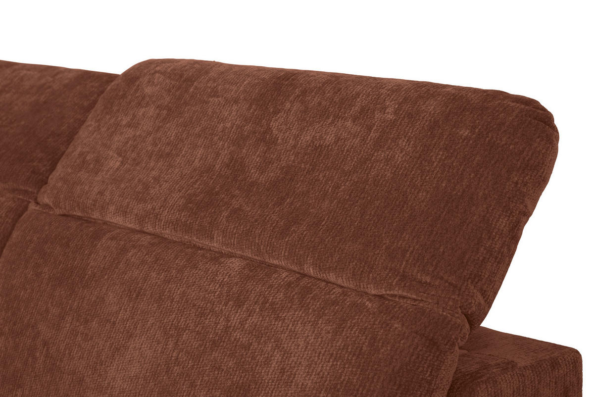 ECKSOFA Rotbraun Chenille Kopfteilverstellung, Sitztiefenverstellung  - Rotbraun/Schwarz, Design, Textil/Metall (243/307cm) - Xora