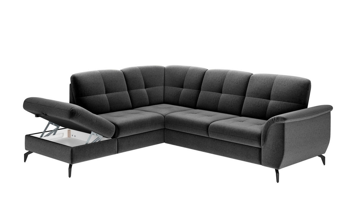 ECKSOFA in Flachgewebe Dunkelgrau  212/244 cm  - Dunkelgrau/Schwarz, MODERN, Textil/Metall (212/244cm) - Sit & More