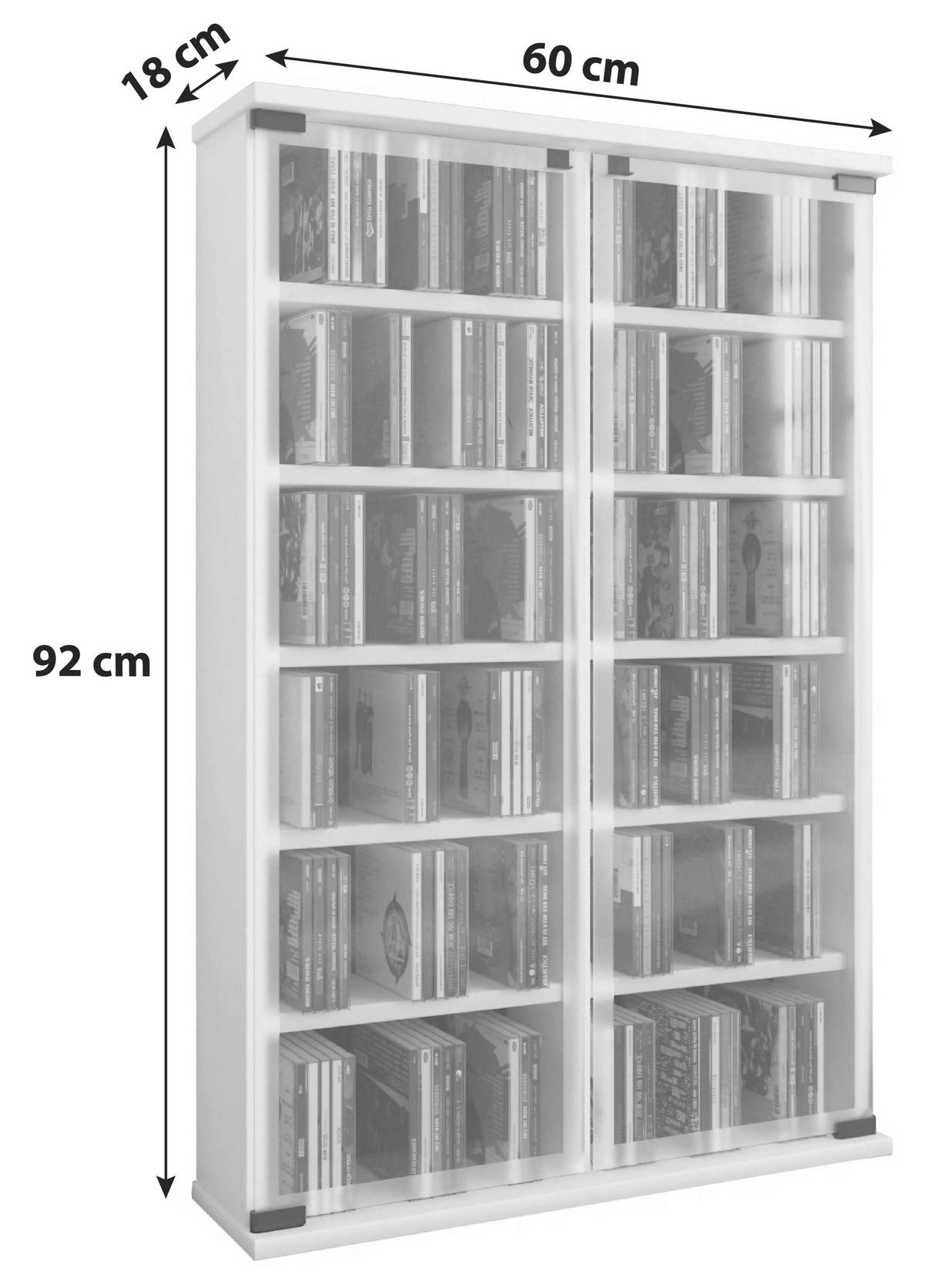 CD-Regal in Weiß - Weiss, Konventionell, Glas/Holzwerkstoff (60/92/18cm) - MID.YOU