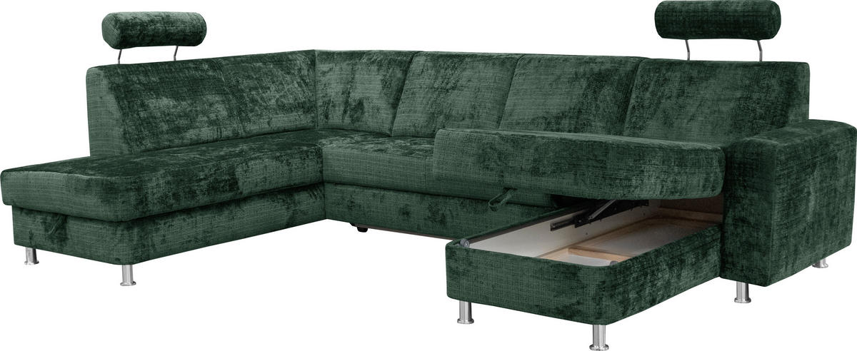 SEDACIA SÚPRAVA, textil, zelená - zelená/chrómová, Design, textil/plast (198/301/165cm) - Xora