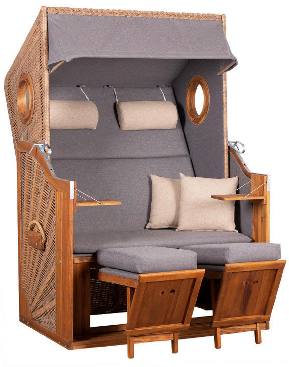 STRANDKORB - Beige/Grau, Basics, Holz/Textil (120/155/80cm)