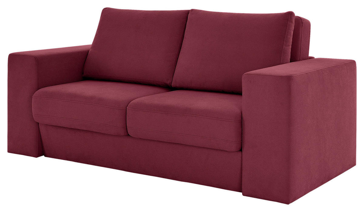 DREISITZER-SOFA inkl. Hocker in Webstoff Rot, Beere  - Eichefarben/Beere, Design, Holz/Textil (212/96/107cm) - LOOKS by W.Joop