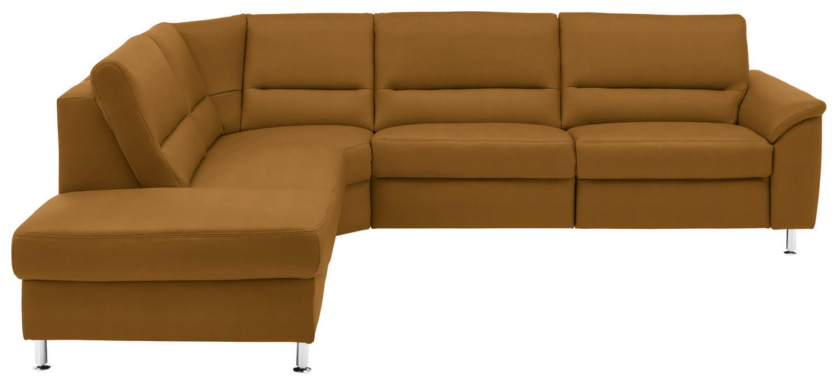 ECKSOFA in Echtleder Dunkelgelb  - Dunkelgelb/Alufarben, Basics, Leder/Metall (249/290cm) - Beldomo Premium
