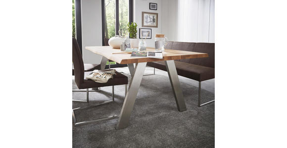 ESSTISCH Eiche massiv rechteckig Edelstahlfarben, Eichefarben - Edelstahlfarben/Eichefarben, Design, Holz/Metall (140/90/77cm) - Dieter Knoll