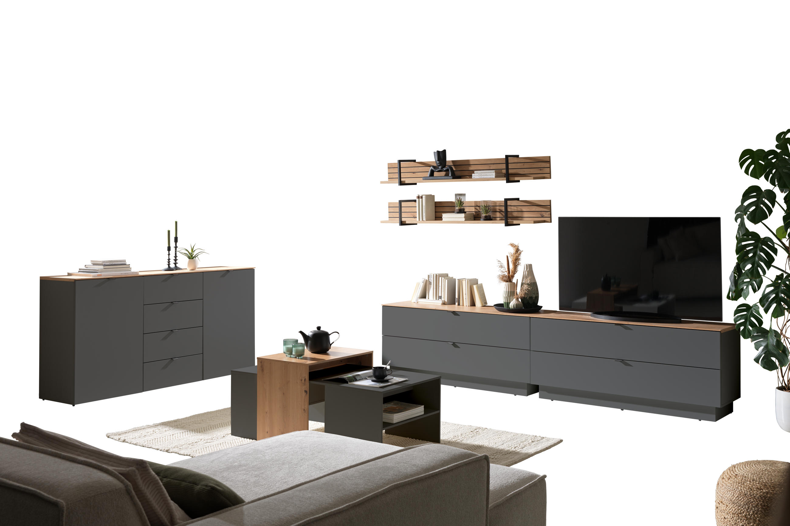 TV-ELEMENT - Schwarz/Graphitfarben, MODERN, Holzwerkstoff/Metall (140/62/44cm) - Hom`in