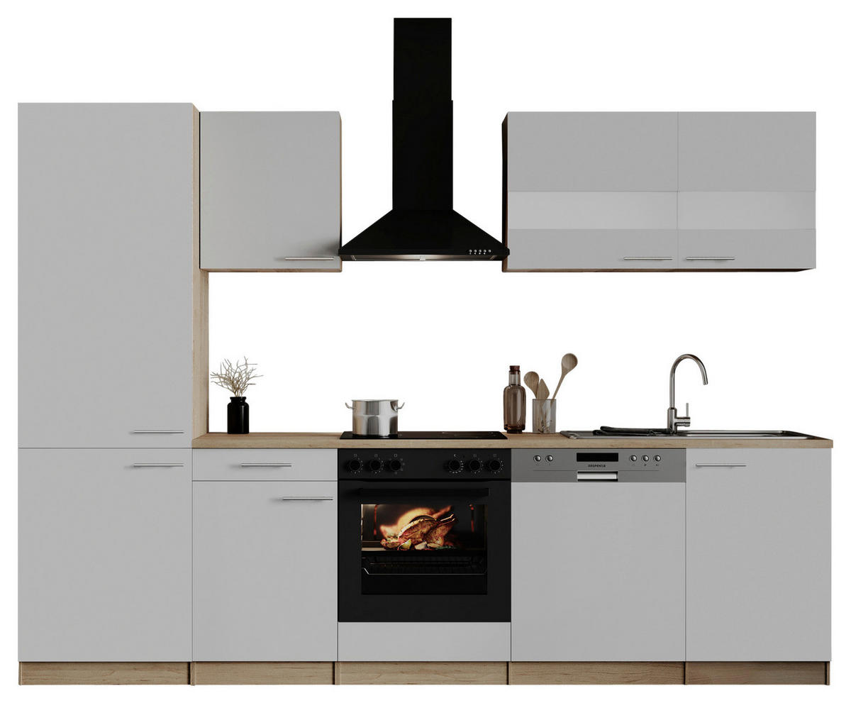 KÜCHENBLOCK 280 cm   in Weiß  - Edelstahlfarben/Eichefarben, Basics, Holzwerkstoff/Metall (280cm) - Respekta