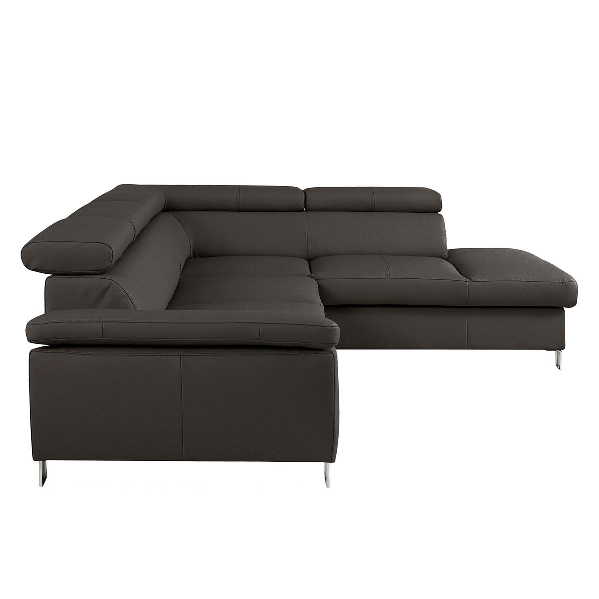 ECKSOFA Dunkelbraun Echtleder Lederlook  - Chromfarben/Dunkelbraun, Design, Leder/Textil (248/208cm) - Livetastic