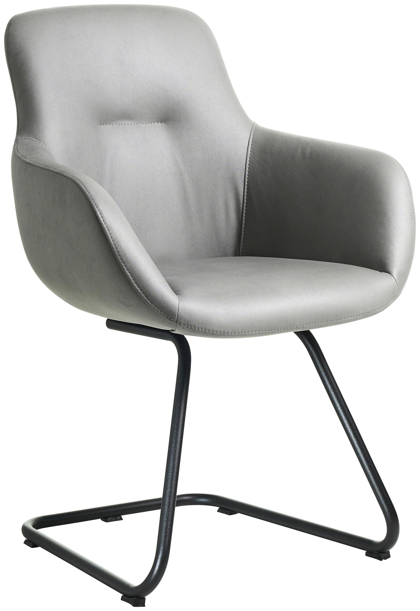 ARMLEHNSTUHL  in Edelstahl Lederlook (vegan)  - Hellgrau/Schwarz, Basics, Textil/Metall (62/89/61cm) - Celina Home