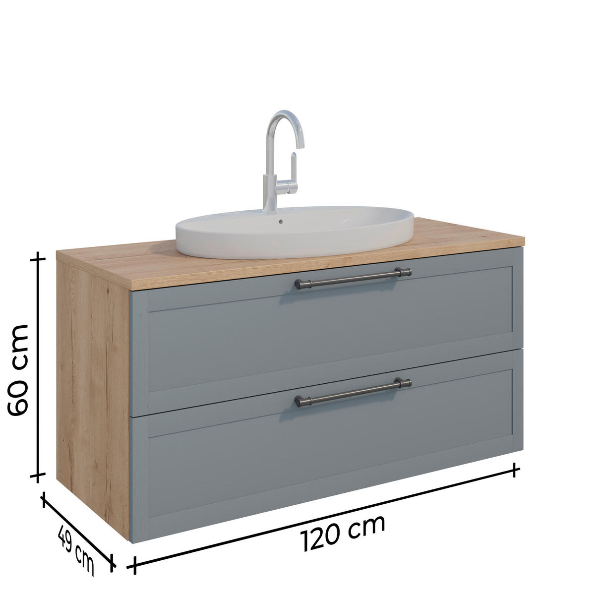 WASCHTISCHKOMBI 120,3 cm  - Edelstahlfarben/Eichefarben, MODERN, Holzwerkstoff/Stein (120,3cm) - Celina Home