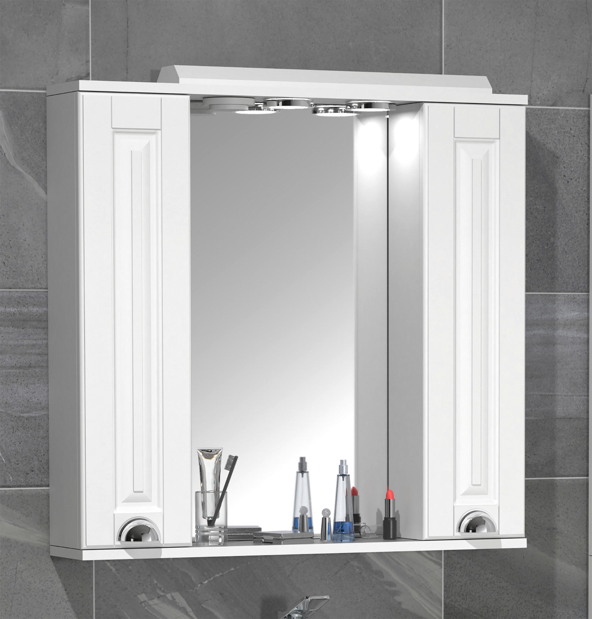 SPIEGELSCHRANK 75/71/14 cm - Weiss/Silberfarben, Modern, Glas/Holzwerkstoff (75/71/14cm) - MID.YOU