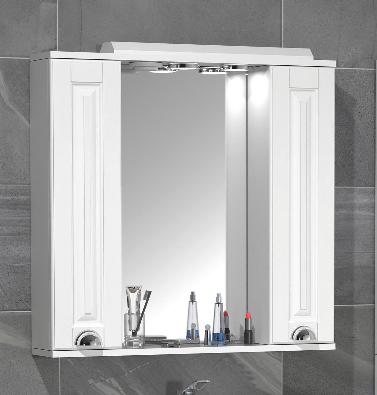SPIEGELSCHRANK 75/71/14 cm  - Silberfarben/Weiß, MODERN, Glas/Holzwerkstoff (75/71/14cm) - MID.YOU