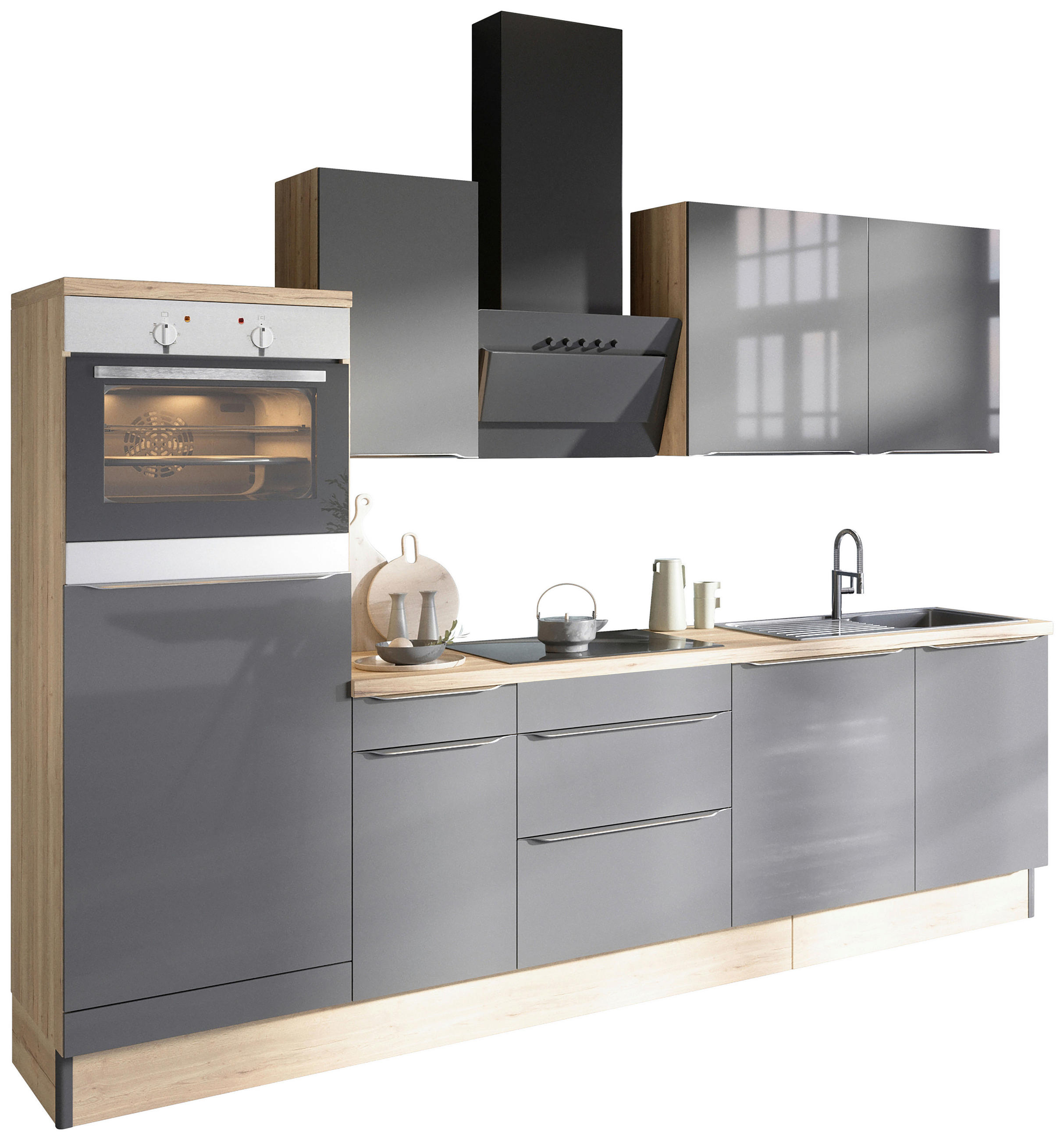 KÜCHENLEERBLOCK 270 cm   in Anthrazit, Eichefarben  - Edelstahlfarben/Eichefarben, Basics, Holzwerkstoff/Metall (270cm) - Optifit