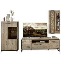 WOHNWAND  in Schwarz, Eichefarben  290/201/49 cm  - Eichefarben/Schwarz, KONVENTIONELL, Glas/Holzwerkstoff (290/201/49cm) - Livetastic