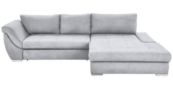 ECKSOFA Silberfarben Flachgewebe Rückenkissen, Bettkasten, Schlaffunktion, Rücken echt, Liegefläche im Originalstoff  - Silberfarben, Design, Textil/Metall (306/174cm) - Carryhome