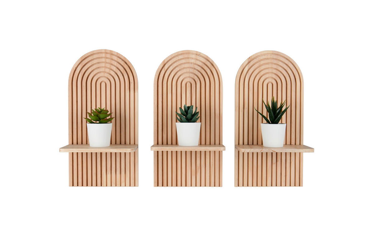 WANDREGALSET  - Naturfarben, Basics, Holz (17,8/35/11,5cm) - Milino