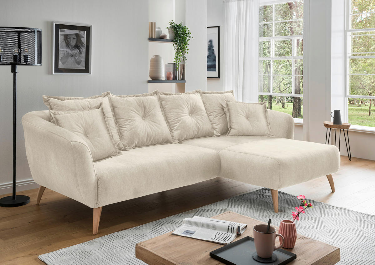 ECKSOFA in Velours Beige  277/162 cm  - Beige/Buchefarben, MODERN, Holz/Textil (277/162cm) - Livetastic