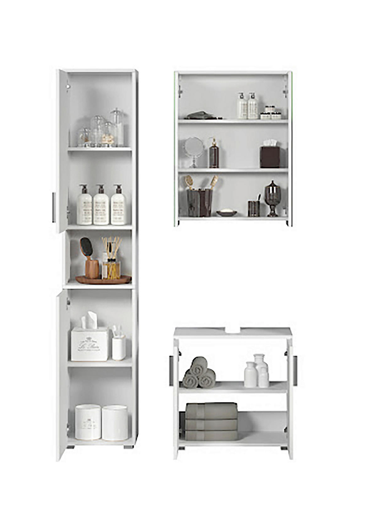 BADEZIMMER 3-teilig  in  - Weiß Hochglanz/Silberfarben, Trend, Holzwerkstoff/Kunststoff (112/192/32cm) - MID.YOU