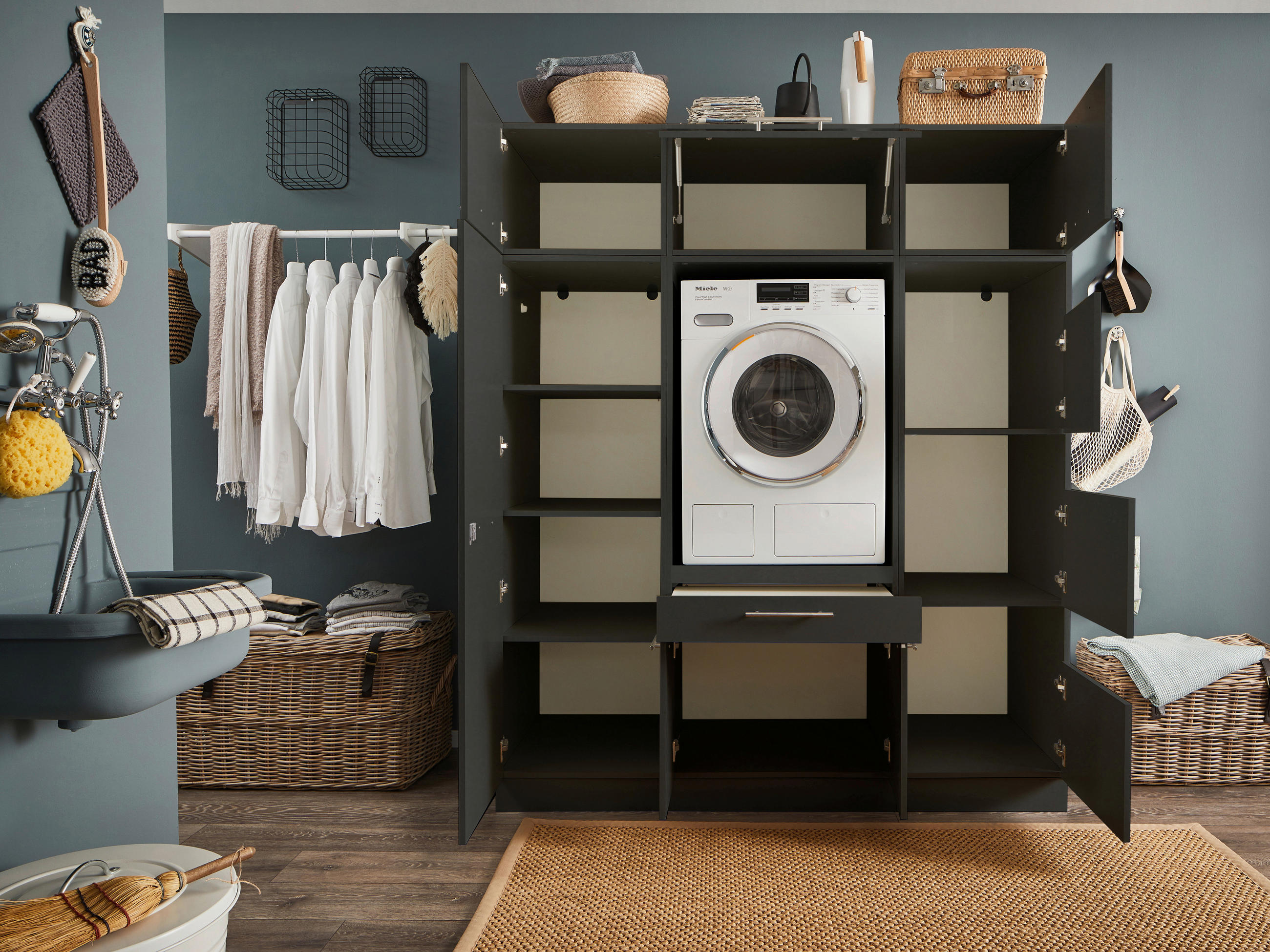 AUFSATZSCHRANK 67,5/38/67,5 cm  in  - Anthrazit/Silberfarben, Design, Holzwerkstoff/Metall (67,5/38/67,5cm)