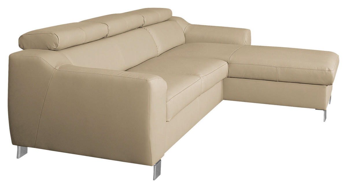 ECKSOFA in Lederlook Echtleder Beige  - Chromfarben/Beige, Design, Leder/Textil (242/176cm) - Livetastic