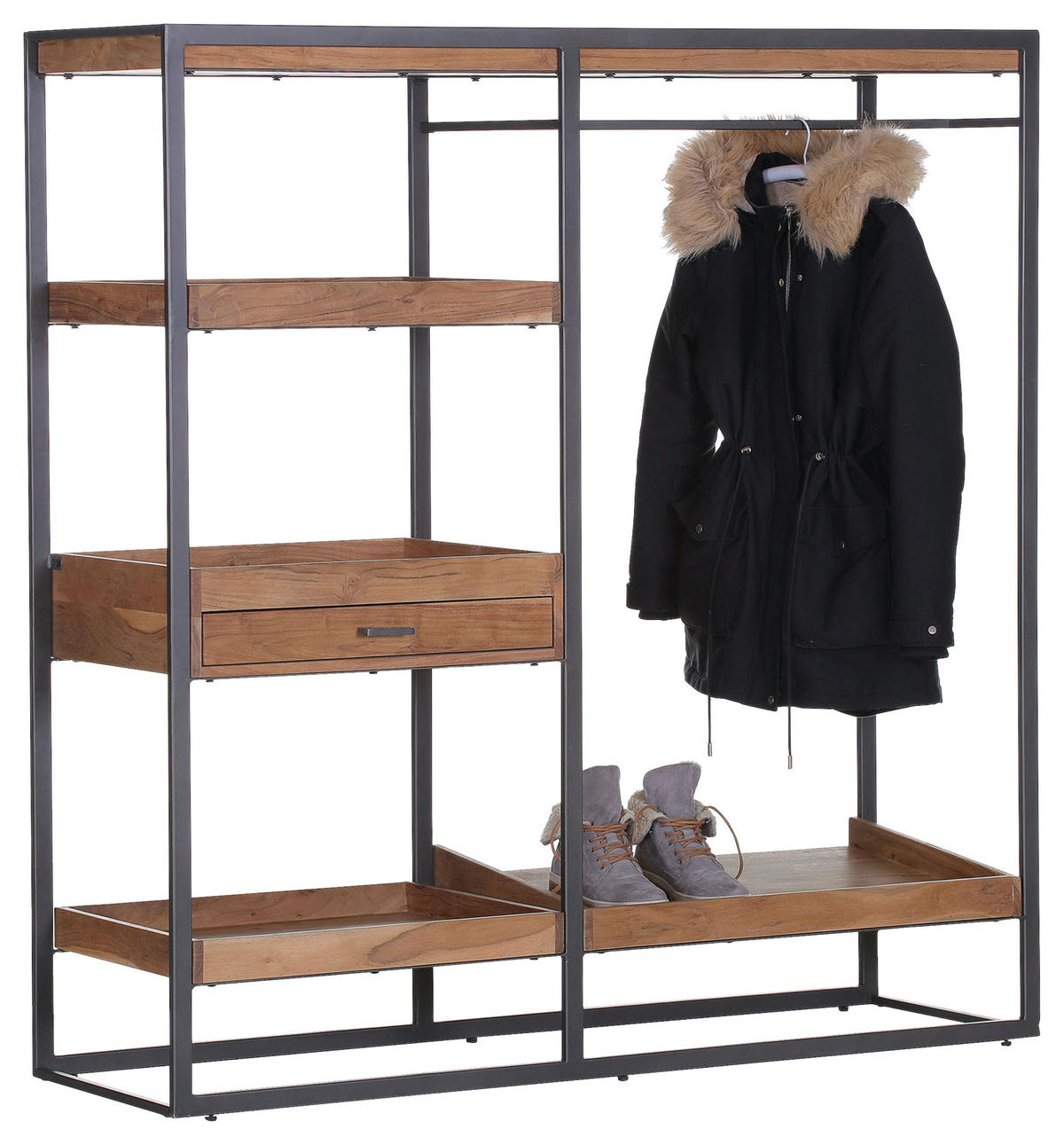 GARDEROBE  in 145/150/48 cm  - Anthrazit/Akaziefarben, Design, Holz/Metall (145/150/48cm)