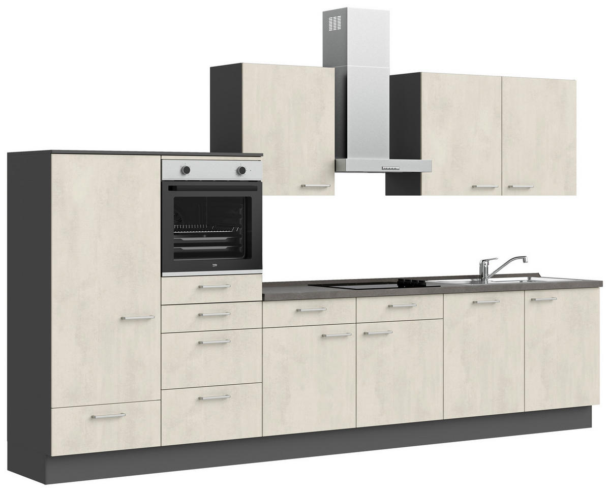 KÜCHENBLOCK Riva 360 cm  in Weiß, Schieferfarben  - Schieferfarben/Edelstahlfarben, MODERN, Holzwerkstoff/Metall (360cm) - Nobilia