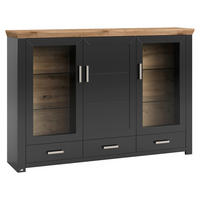 HIGHBOARD  184,1/126,6/44,2 cm 3 Schublade(n)  - Graphitfarben/Eiche Artisan, Design, Glas/Holzwerkstoff (184,1/126,6/44,2cm) - SetOne by Musterring