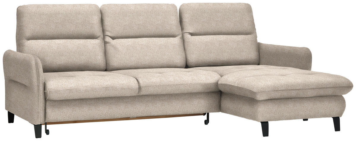 ECKSOFA Beige Plüsch  - Beige/Schwarz, KONVENTIONELL, Textil/Metall (254/190cm) - Livetastic