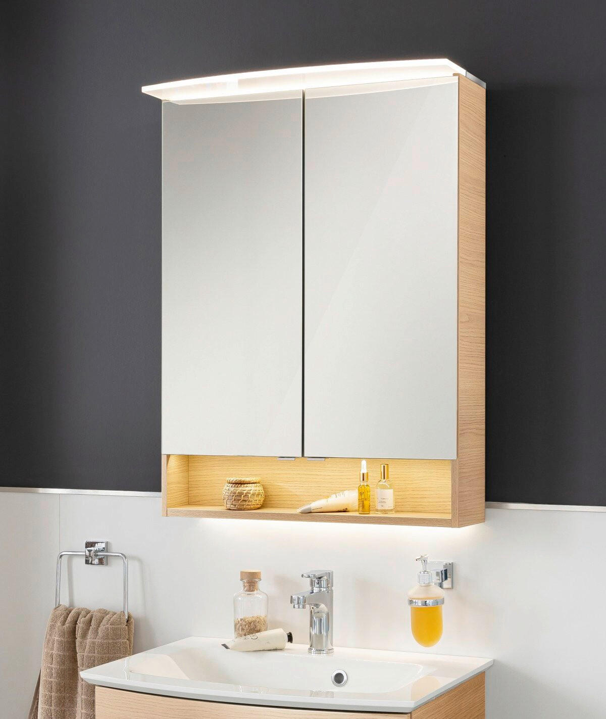 SPIEGELSCHRANK 60/81,2/26,3 cm  - Chromfarben/Eichefarben, Basics, Glas/Holzwerkstoff (60/81,2/26,3cm) - MID.YOU
