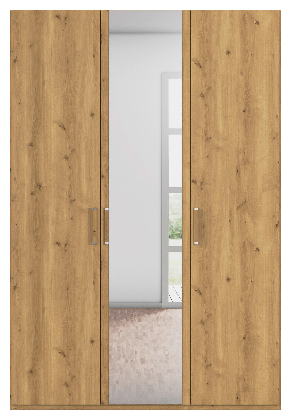 DREHTÜRENSCHRANK 151/223/60 cm 3-türig Eichefarben  - Eichefarben/Silberfarben, Design, Holzwerkstoff/Kunststoff (151/223/60cm) - Novel