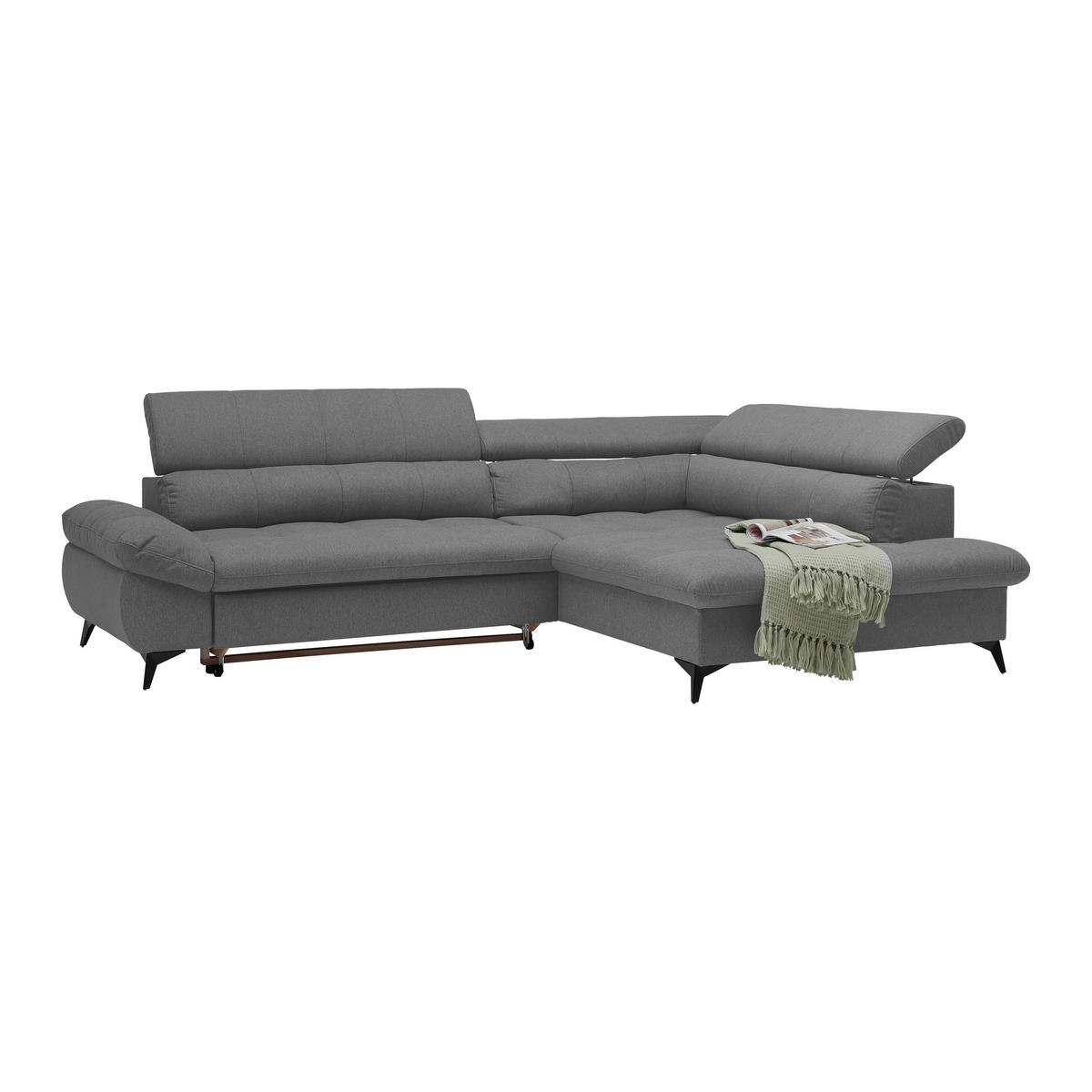 ECKSOFA in Chenille Anthrazit  - Anthrazit/Schwarz, Modern, Textil/Metall (296/201cm) - Livetastic