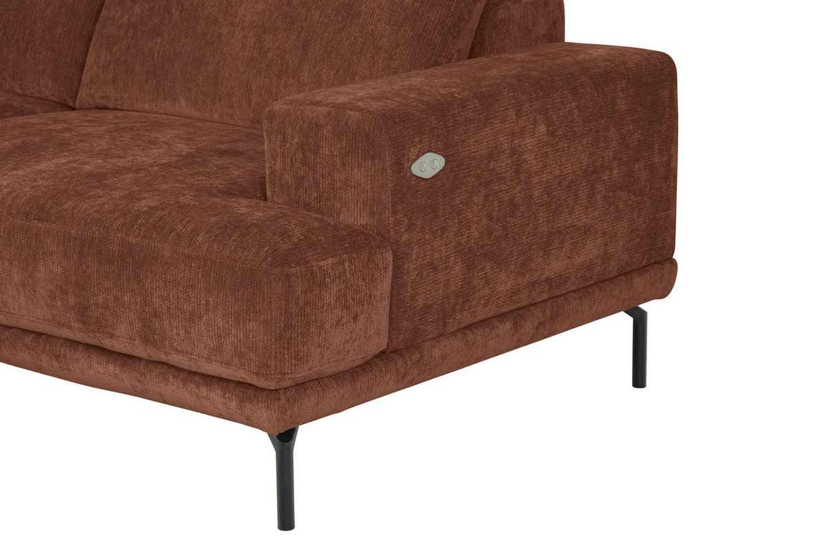 ECKSOFA Rotbraun Chenille Kopfteilverstellung, Sitztiefenverstellung  - Rotbraun/Schwarz, Design, Textil/Metall (243/307cm) - Xora