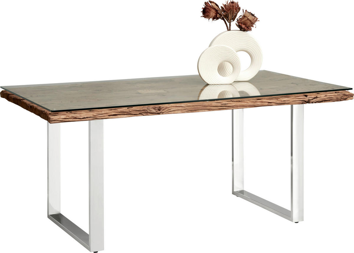 ESSTISCH in Holz, Metall, Glas  - Edelstahlfarben/Naturfarben, LIFESTYLE, Glas/Holz (180/76/100cm) - Livetastic