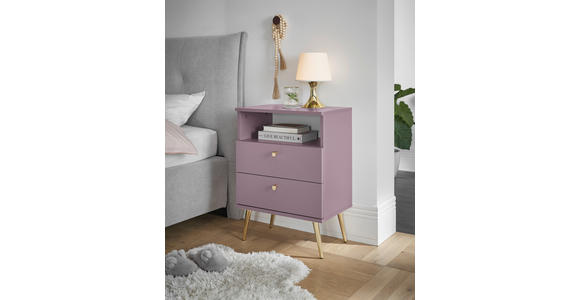 NACHTSCHRANK 50/70/34 cm - Pflaume/Messingfarben, KONVENTIONELL, Holzwerkstoff/Metall (50/70/34cm) - Carryhome