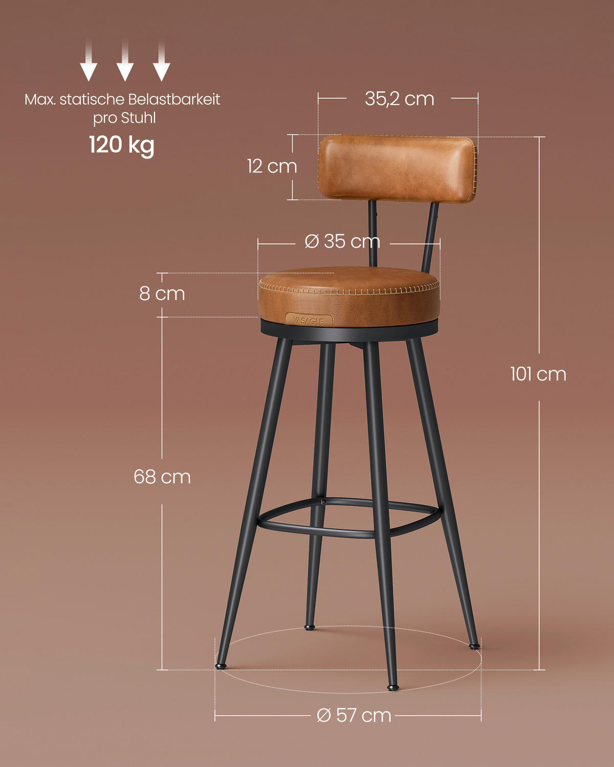 BARHOCKER-SET in Braun, Schwarz  - Schwarz/Braun, Trend, Holz/Holzwerkstoff (57/101/57cm) - Boxxx