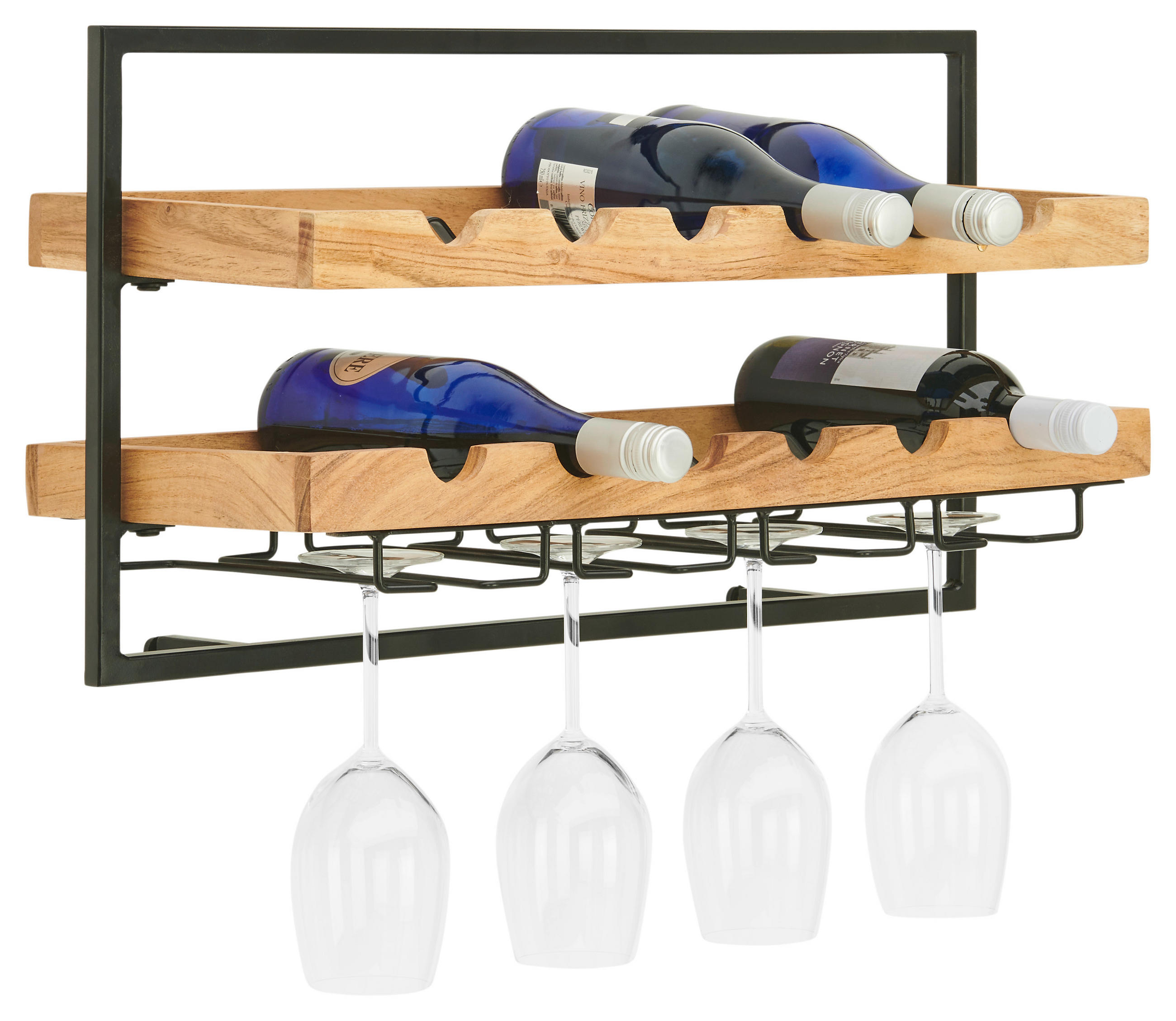 WEINREGAL Akazie vollmassiv Schwarz, Akaziefarben  - Schwarz/Akaziefarben, Trend, Holz/Metall (65/35/25cm) - Landscape